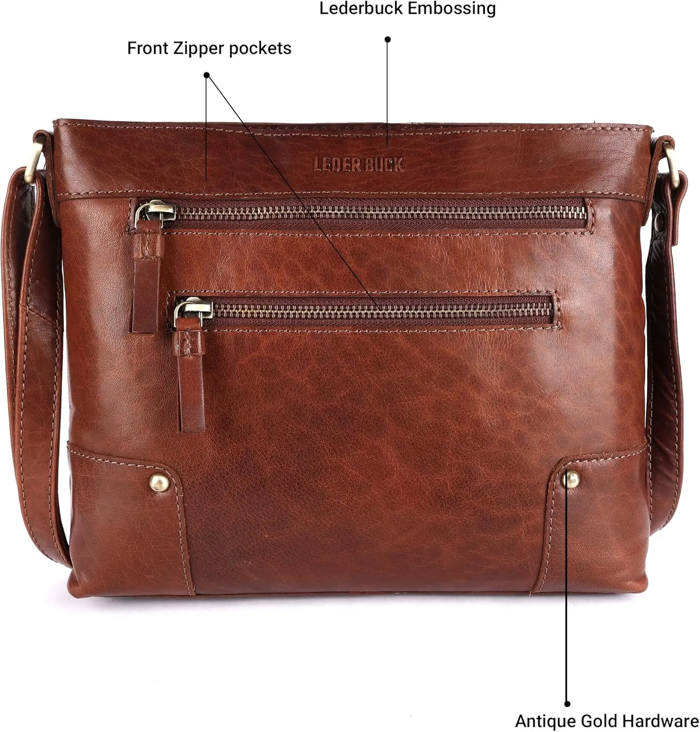 Mia Soft Real Leather Womens Crossbody Handbags and Purses-Triple Zip Premium Sling Crossover Shoulder Bag