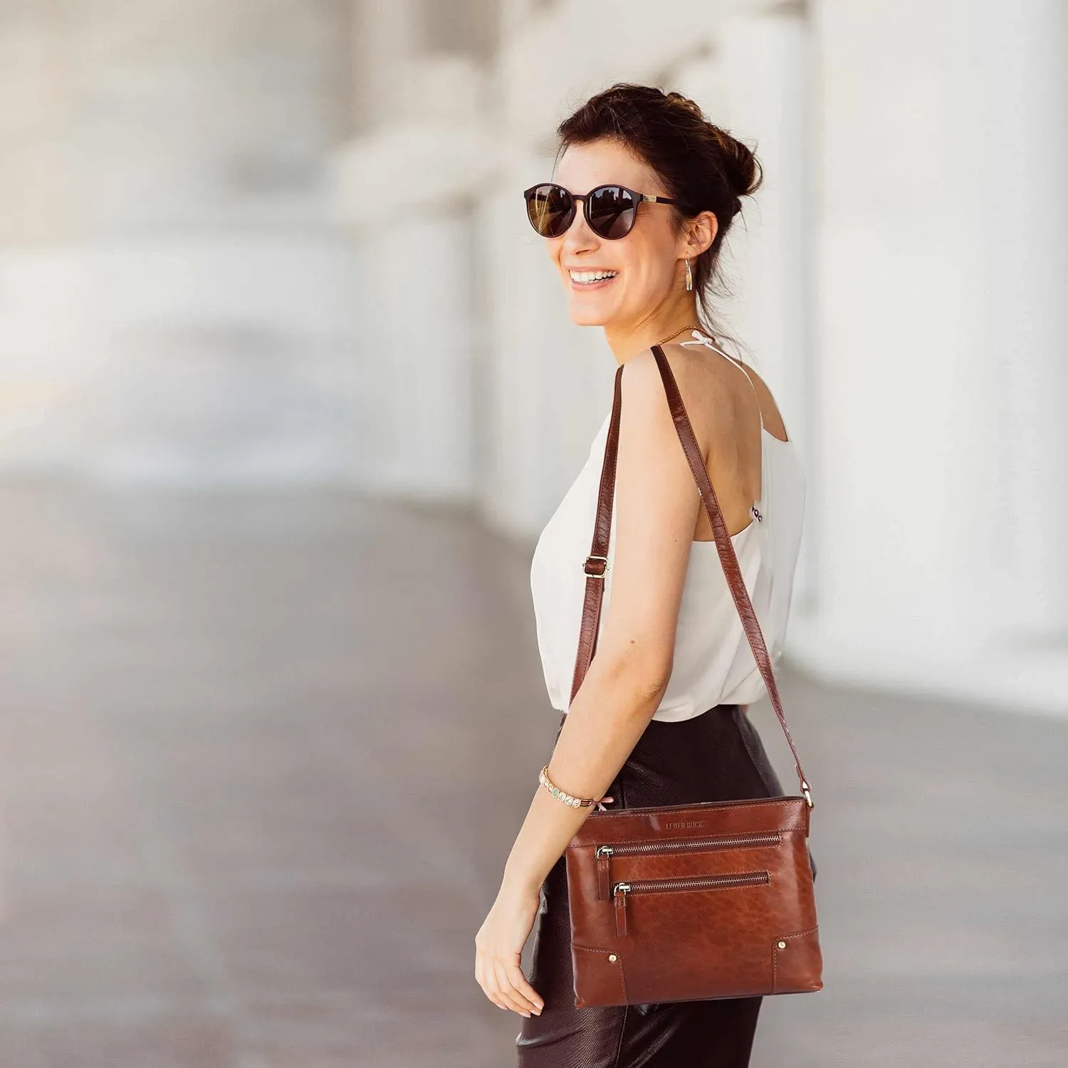 Mia Soft Real Leather Womens Crossbody Handbags and Purses-Triple Zip Premium Sling Crossover Shoulder Bag