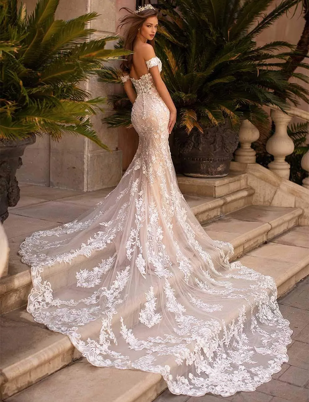 Miao Duo Women's Beach Wedding Dresses for Bride 2025 Long Lace Wedding Bridal Gowns YZTSWD057