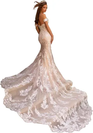 Miao Duo Women's Beach Wedding Dresses for Bride 2025 Long Lace Wedding Bridal Gowns YZTSWD057