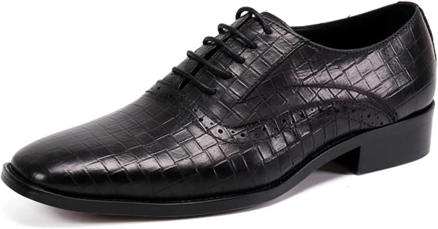 MILDSEVEN Men's Crocodile Pattern Uniform Dress Shoes, Casual Lace Up Real Leather Business Brogues, British Fashion Large Size Wedding Shoes