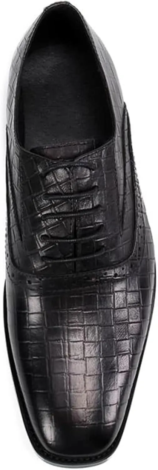 MILDSEVEN Men's Crocodile Pattern Uniform Dress Shoes, Casual Lace Up Real Leather Business Brogues, British Fashion Large Size Wedding Shoes