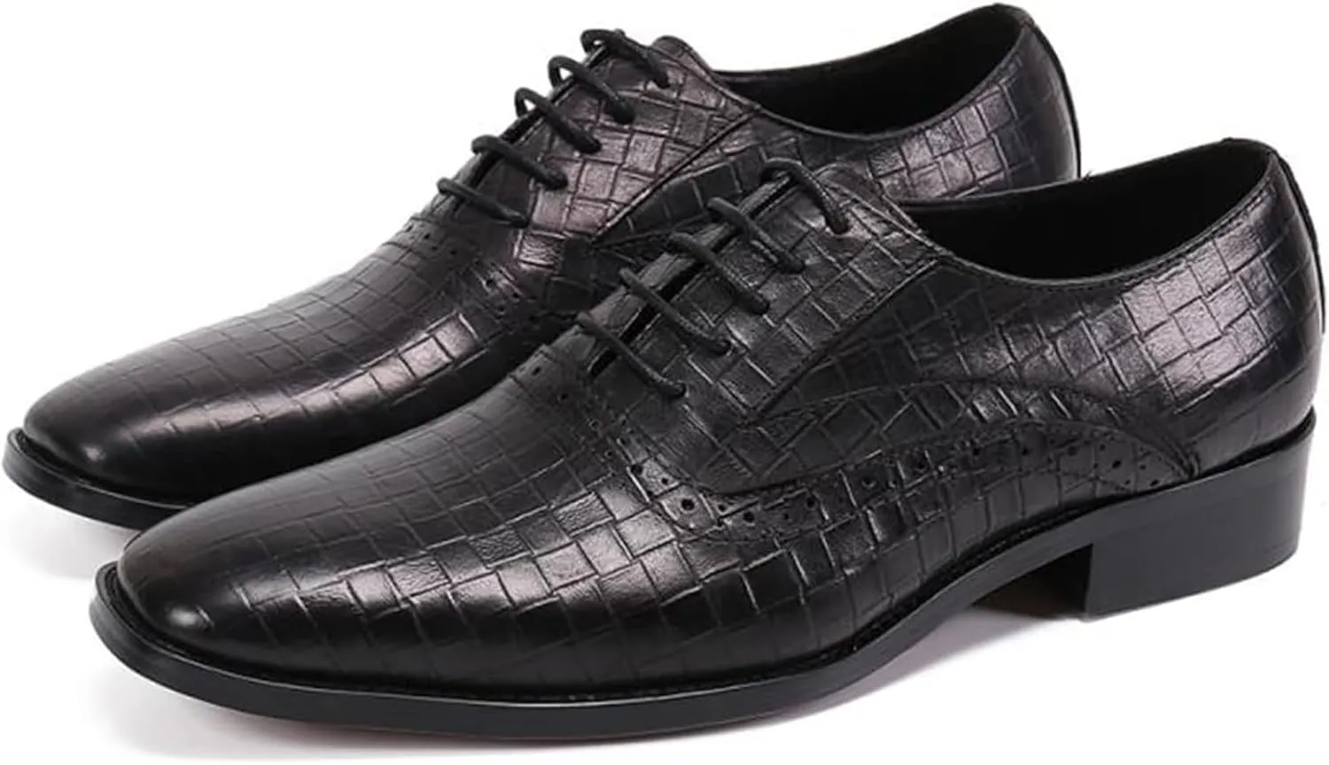 MILDSEVEN Men's Crocodile Pattern Uniform Dress Shoes, Casual Lace Up Real Leather Business Brogues, British Fashion Large Size Wedding Shoes