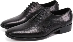 MILDSEVEN Men's Crocodile Pattern Uniform Dress Shoes, Casual Lace Up Real Leather Business Brogues, British Fashion Large Size Wedding Shoes