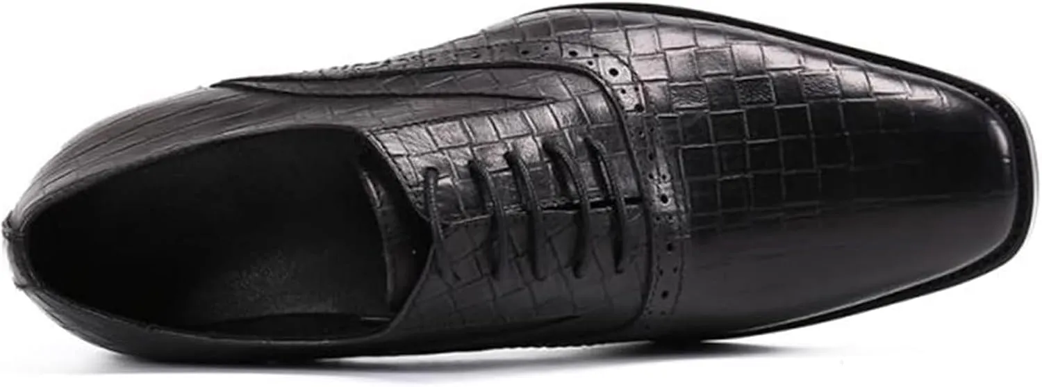MILDSEVEN Men's Crocodile Pattern Uniform Dress Shoes, Casual Lace Up Real Leather Business Brogues, British Fashion Large Size Wedding Shoes