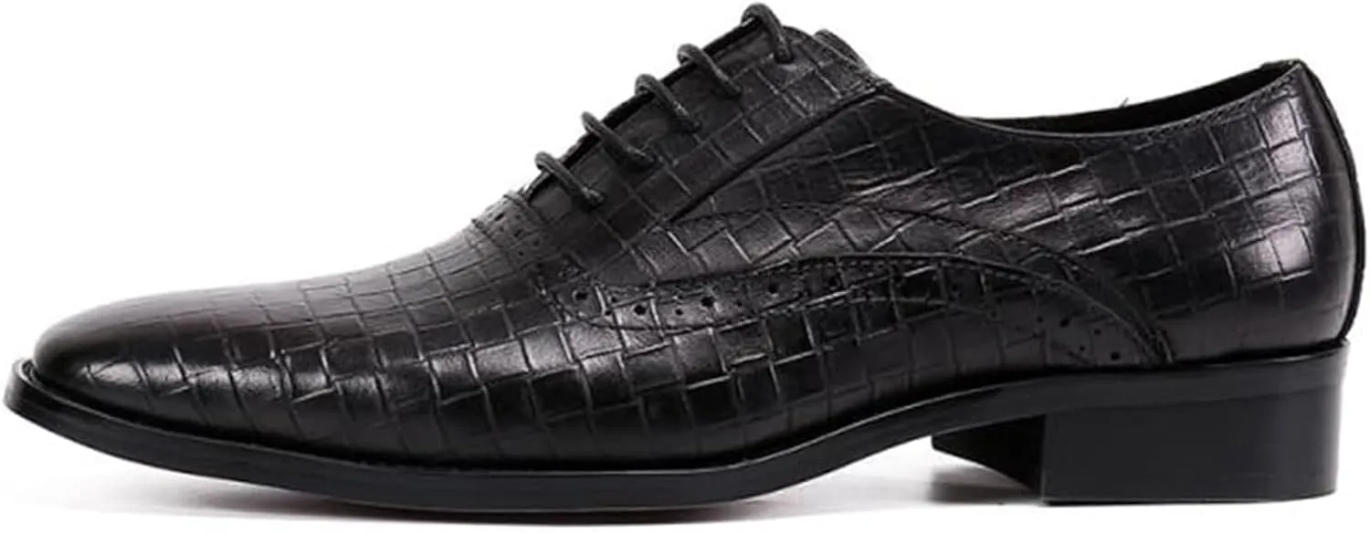 MILDSEVEN Men's Crocodile Pattern Uniform Dress Shoes, Casual Lace Up Real Leather Business Brogues, British Fashion Large Size Wedding Shoes