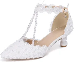 Minishion Low Heel Wedding Pumps Comfortable Bridal Shoes