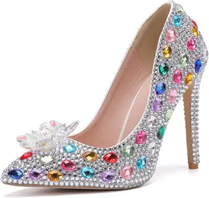 Minishion Rhinestone Wedding Shoes for Women Slip on Party Evening Pumps