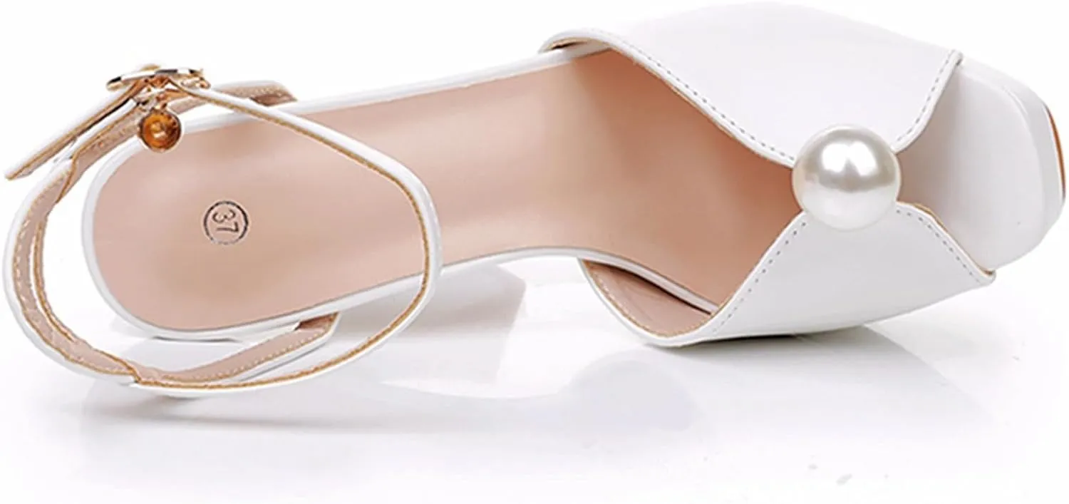 Minishion Womens Platform Wedding Shoes Slingback High Heel Party Evening Sandals with Pearl
