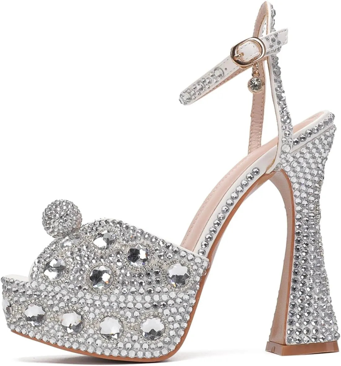 Minishion Womens Platform Wedding Shoes Slingback High Heel Party Evening Sandals with Pearl