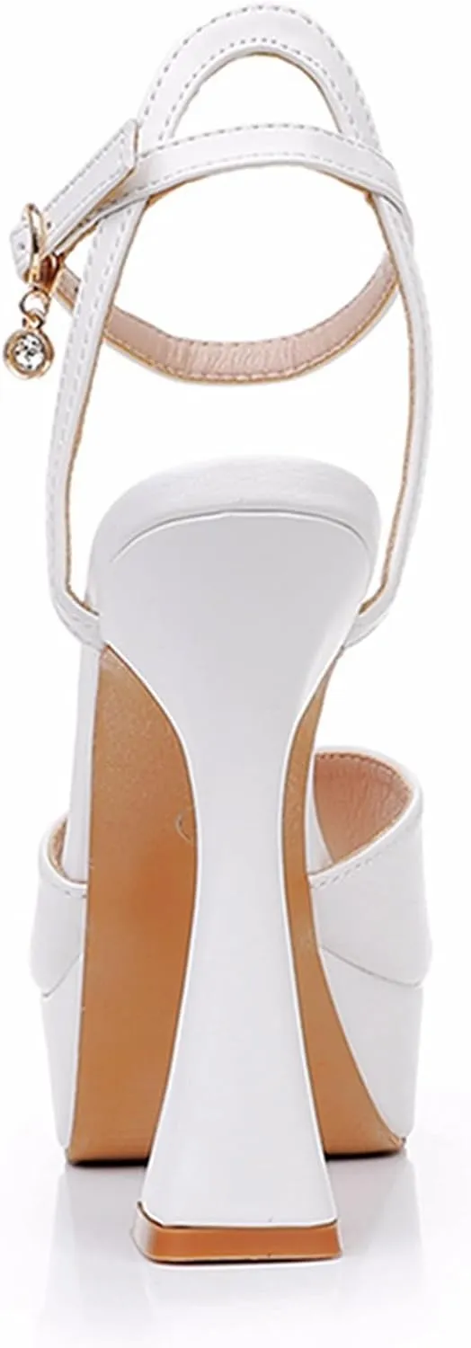 Minishion Womens Platform Wedding Shoes Slingback High Heel Party Evening Sandals with Pearl