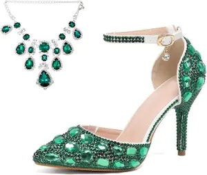 Minishion Womens Rhinestone Wedding Shoes Party Pumps with Ankle Chains