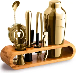 Mixology Bartender Kit: 10-Piece Bar Tool Set with Bamboo Stand | Perfect Home Bartending Kit and Martini Cocktail Shaker Set For a Perfect Drink Mixing Experience | Fun Housewarming Gift (Gold)