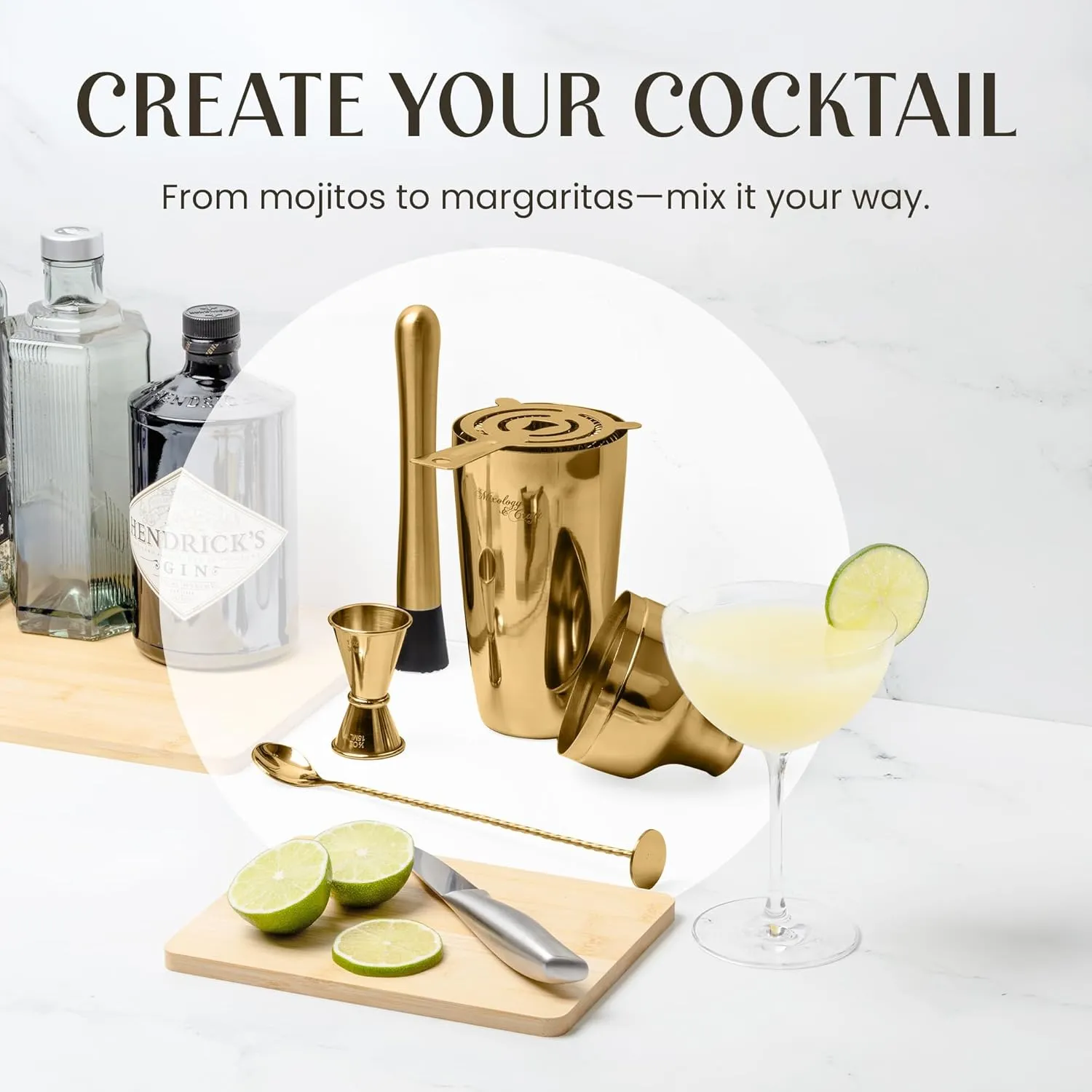 Mixology Bartender Kit: 10-Piece Bar Tool Set with Bamboo Stand | Perfect Home Bartending Kit and Martini Cocktail Shaker Set For a Perfect Drink Mixing Experience | Fun Housewarming Gift (Gold)