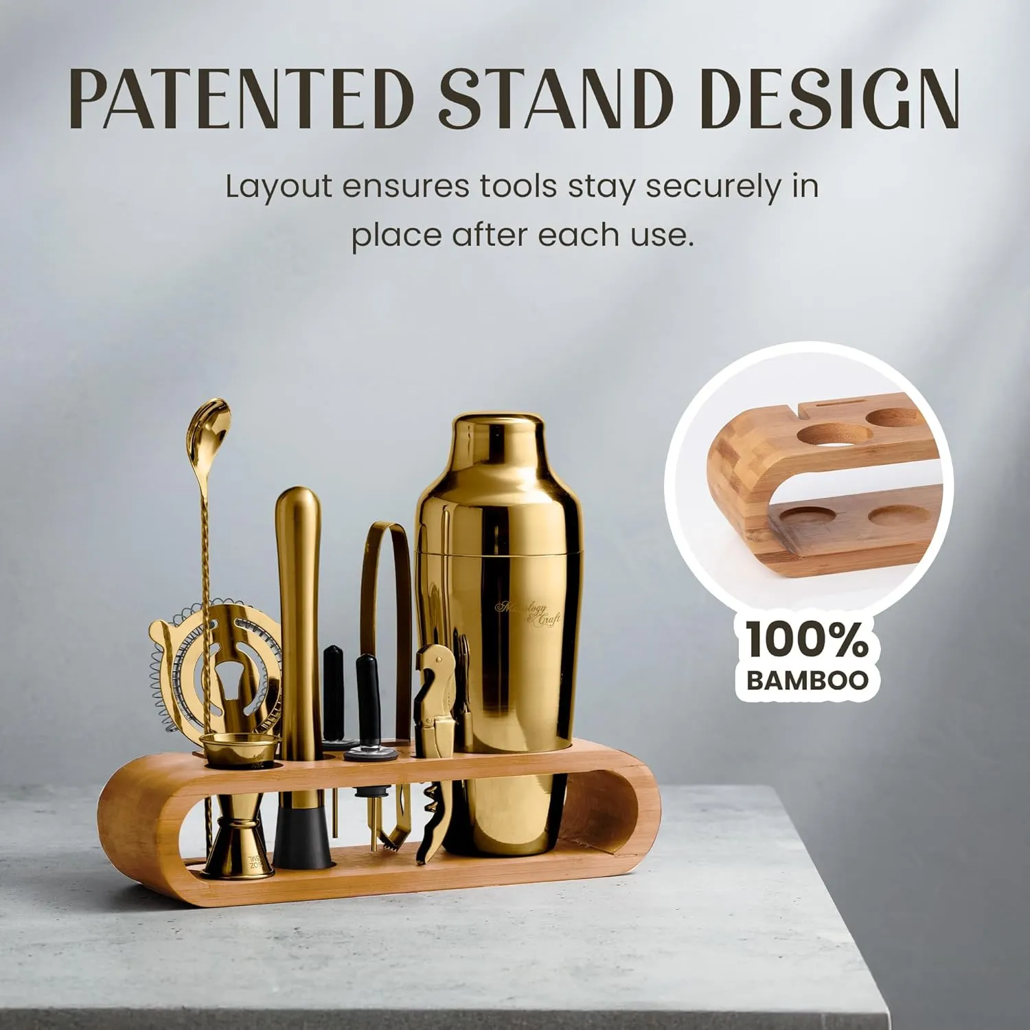 Mixology Bartender Kit: 10-Piece Bar Tool Set with Bamboo Stand | Perfect Home Bartending Kit and Martini Cocktail Shaker Set For a Perfect Drink Mixing Experience | Fun Housewarming Gift (Gold)