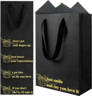 MJOGGOTT 15 Pcs Funny Gift Bags, Funny Gag Gifts Bags for Women Men, 5 Senses Gift Bags for Him with Labels Snarky Birthday Gifts Bags with Tissue Paper for Party Supplies