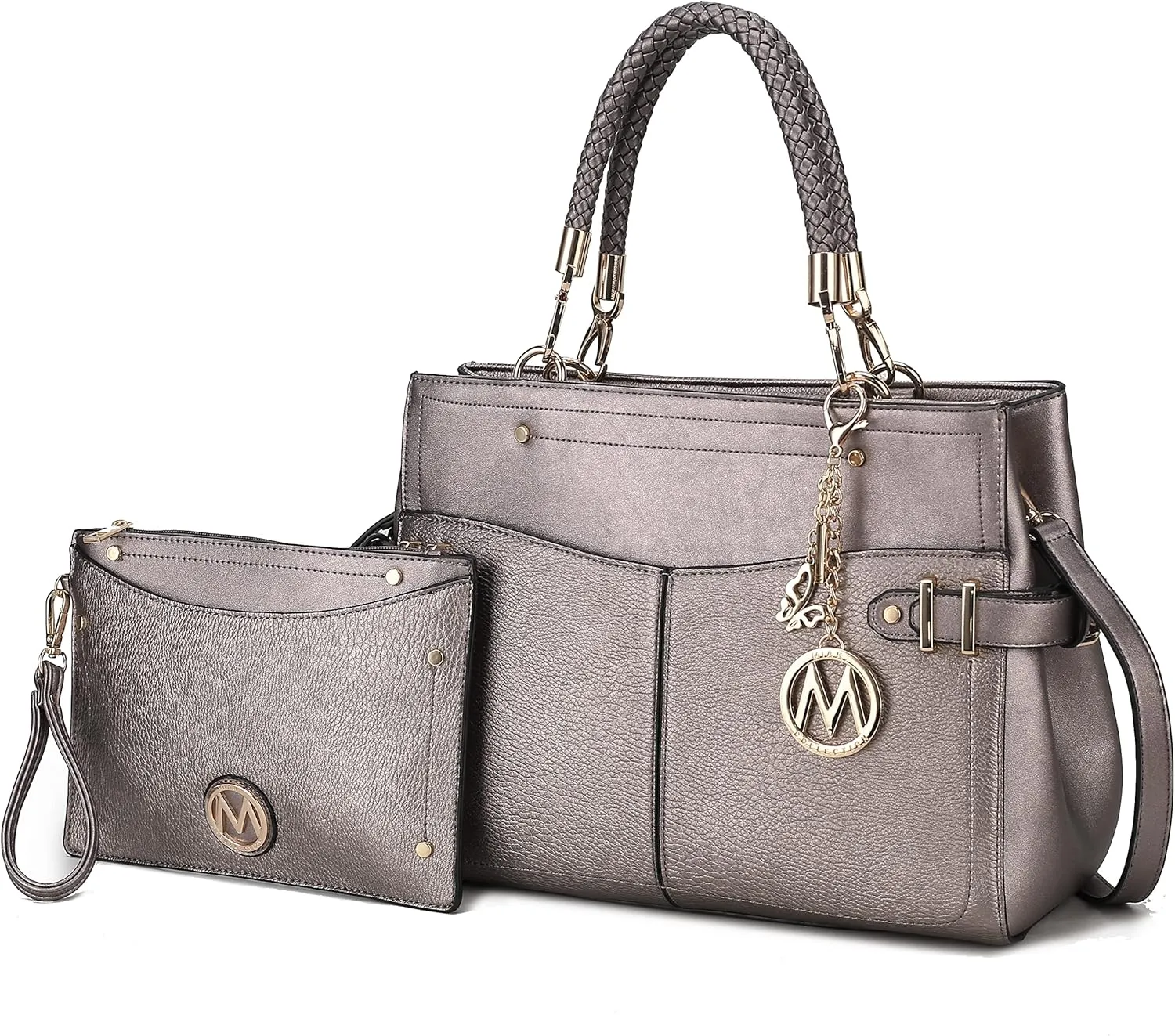 MKF Collection 2Pcs Satchel Bag for Women, Vegan Leather Crossbody Bag, Wristlet Bag Handbag Purse Tote Bag Set By Mia K