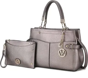MKF Collection 2Pcs Satchel Bag for Women, Vegan Leather Crossbody Bag, Wristlet Bag Handbag Purse Tote Bag Set By Mia K