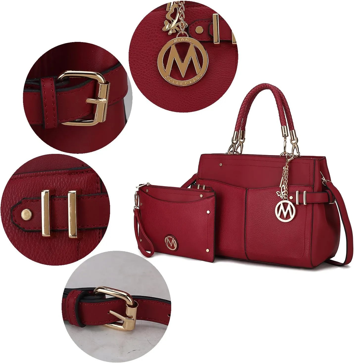 MKF Collection 2Pcs Satchel Bag for Women, Vegan Leather Crossbody Bag, Wristlet Bag Handbag Purse Tote Bag Set By Mia K