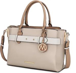 MKF Collection Satchel Bag for Women, Vegan Leather Crossbody Shoulder Handbag Top Handle Purse Beige by Mia k