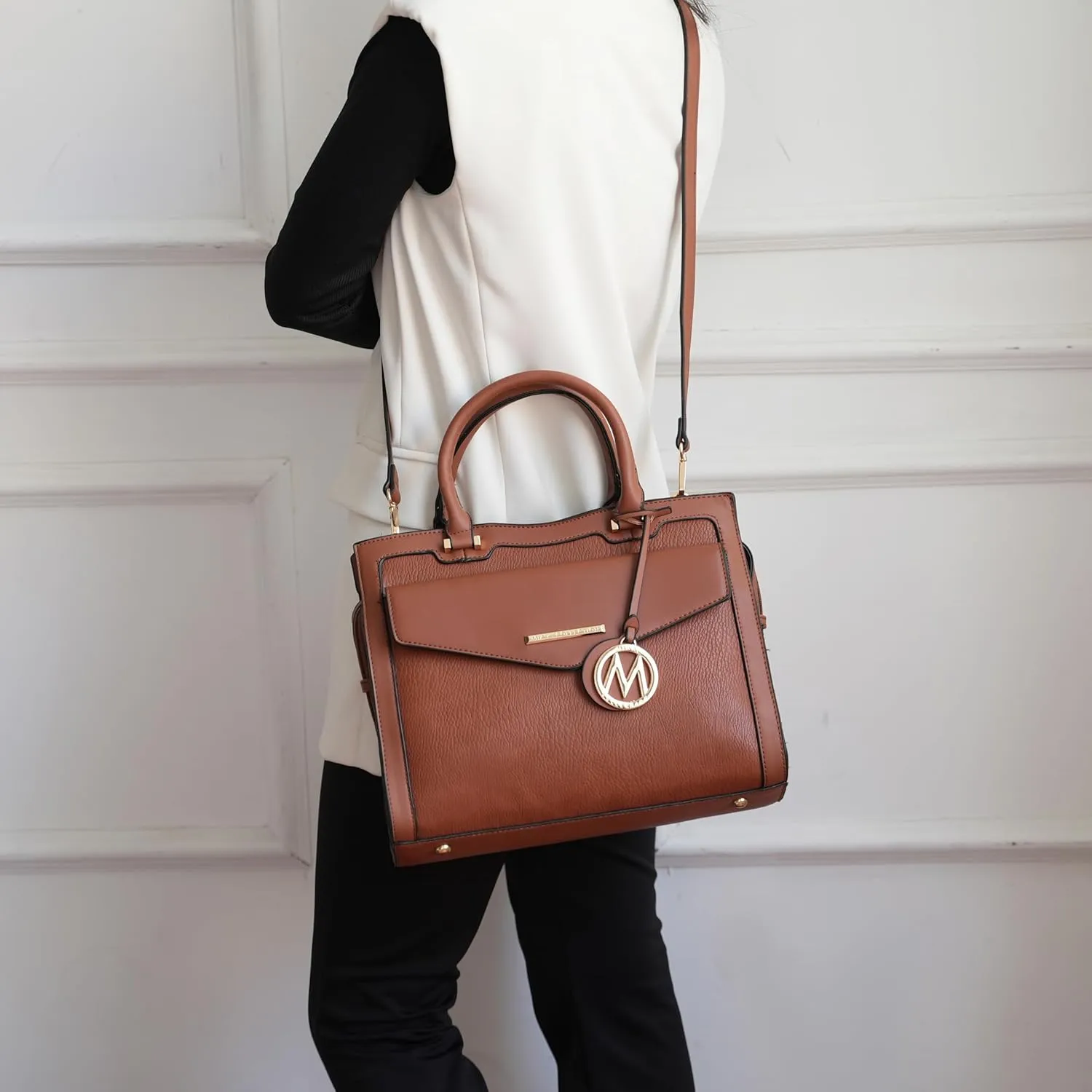 MKF Collection Women's Shoulder Bag, PU Leather Purse, Satchel Bag Crossbody Strap, Top Handle Large Handbag by Mia K