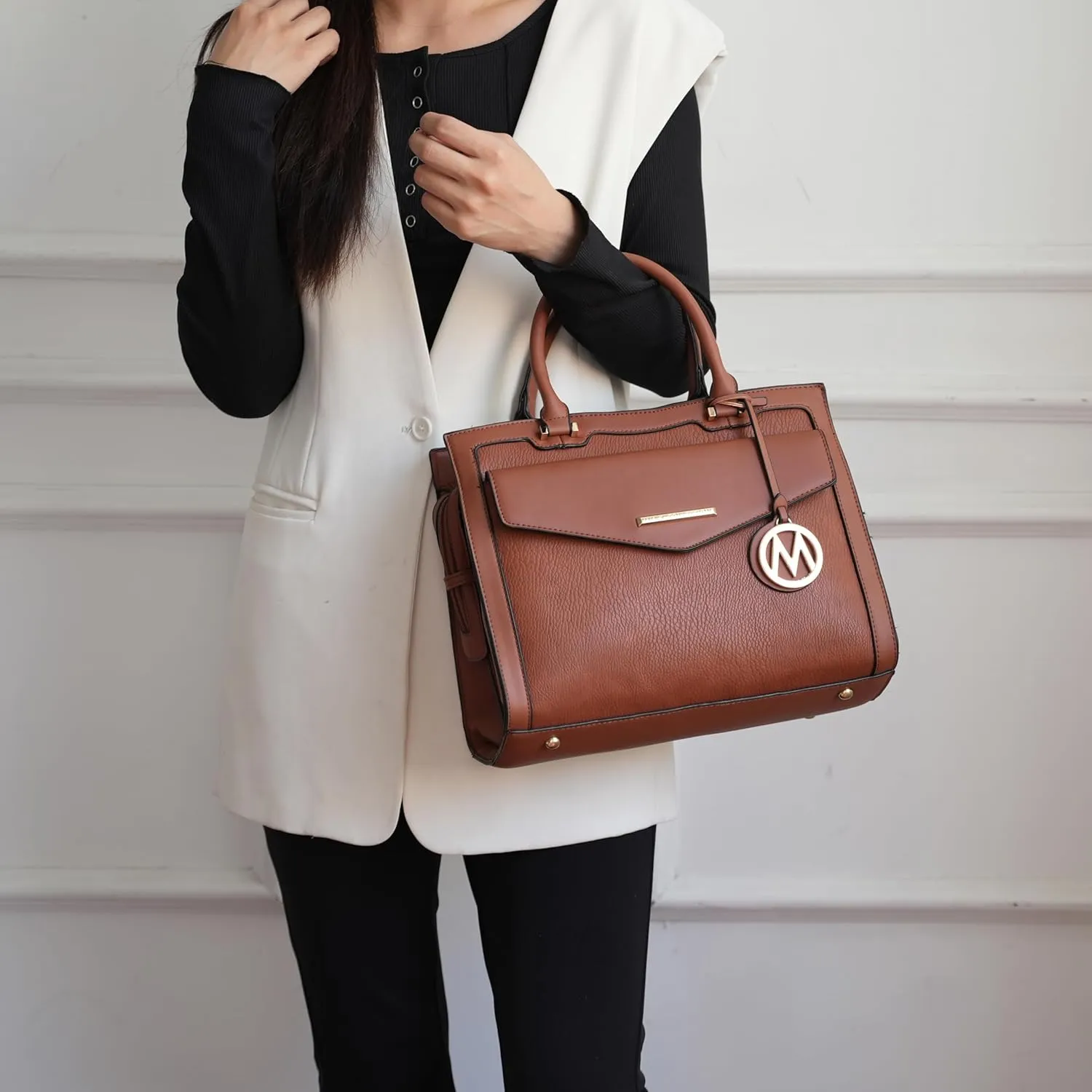 MKF Collection Women's Shoulder Bag, PU Leather Purse, Satchel Bag Crossbody Strap, Top Handle Large Handbag by Mia K