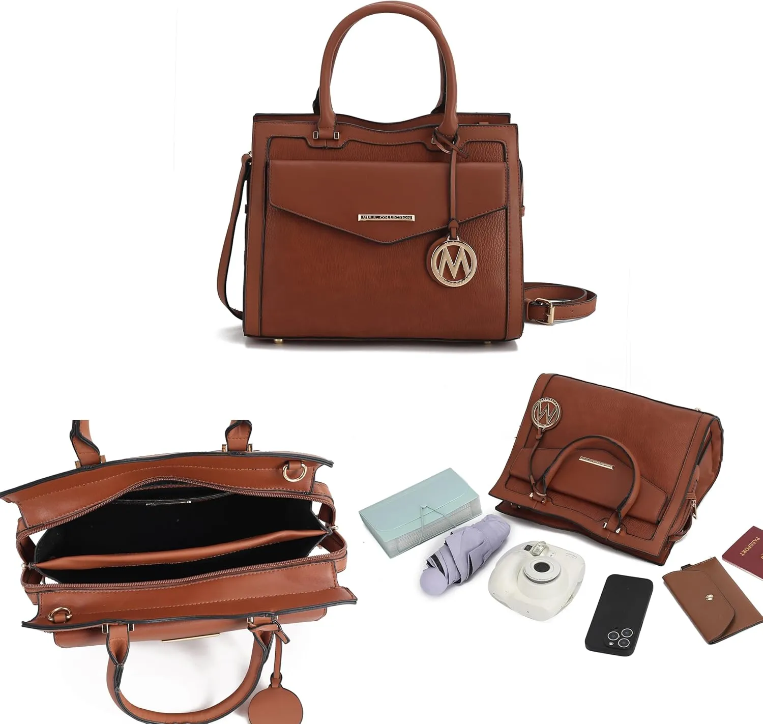MKF Collection Women's Shoulder Bag, PU Leather Purse, Satchel Bag Crossbody Strap, Top Handle Large Handbag by Mia K