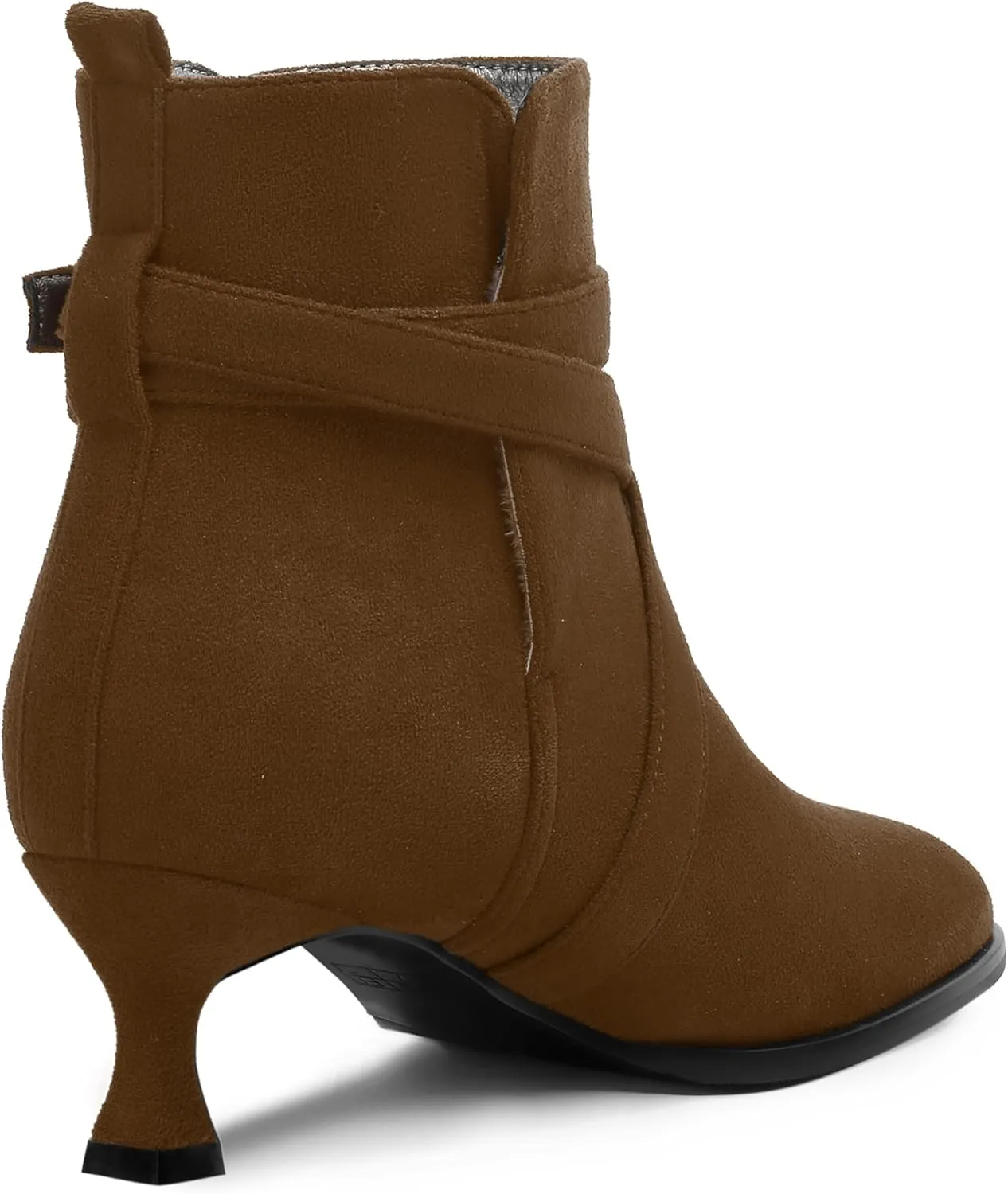 MODENCOCO Womens Dress Suede Round Toe Dating Ankle Strap Buckle Fashion Kitten Low Heel Ankle High Boots 2 Inch