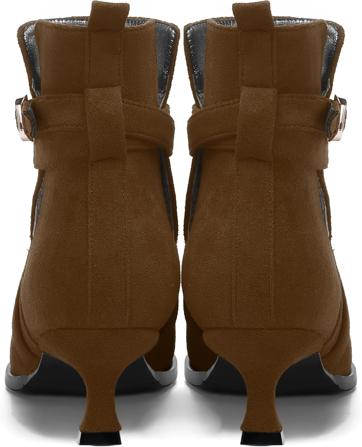 MODENCOCO Womens Dress Suede Round Toe Dating Ankle Strap Buckle Fashion Kitten Low Heel Ankle High Boots 2 Inch