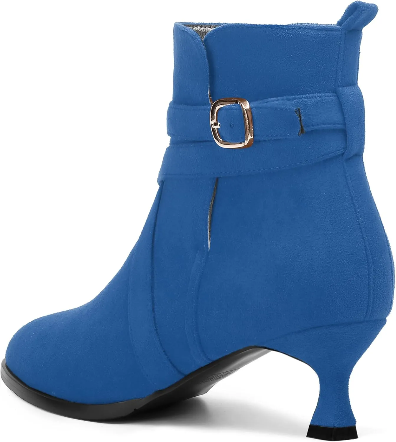 MODENCOCO Womens Dress Suede Round Toe Dating Ankle Strap Buckle Fashion Kitten Low Heel Ankle High Boots 2 Inch