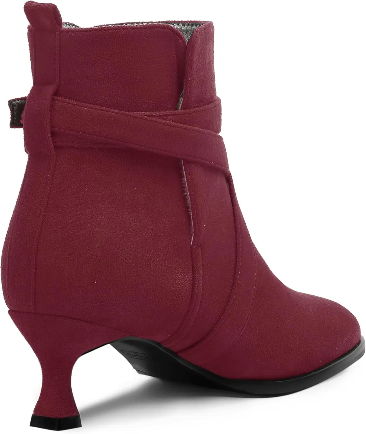 MODENCOCO Womens Dress Suede Round Toe Dating Ankle Strap Buckle Fashion Kitten Low Heel Ankle High Boots 2 Inch