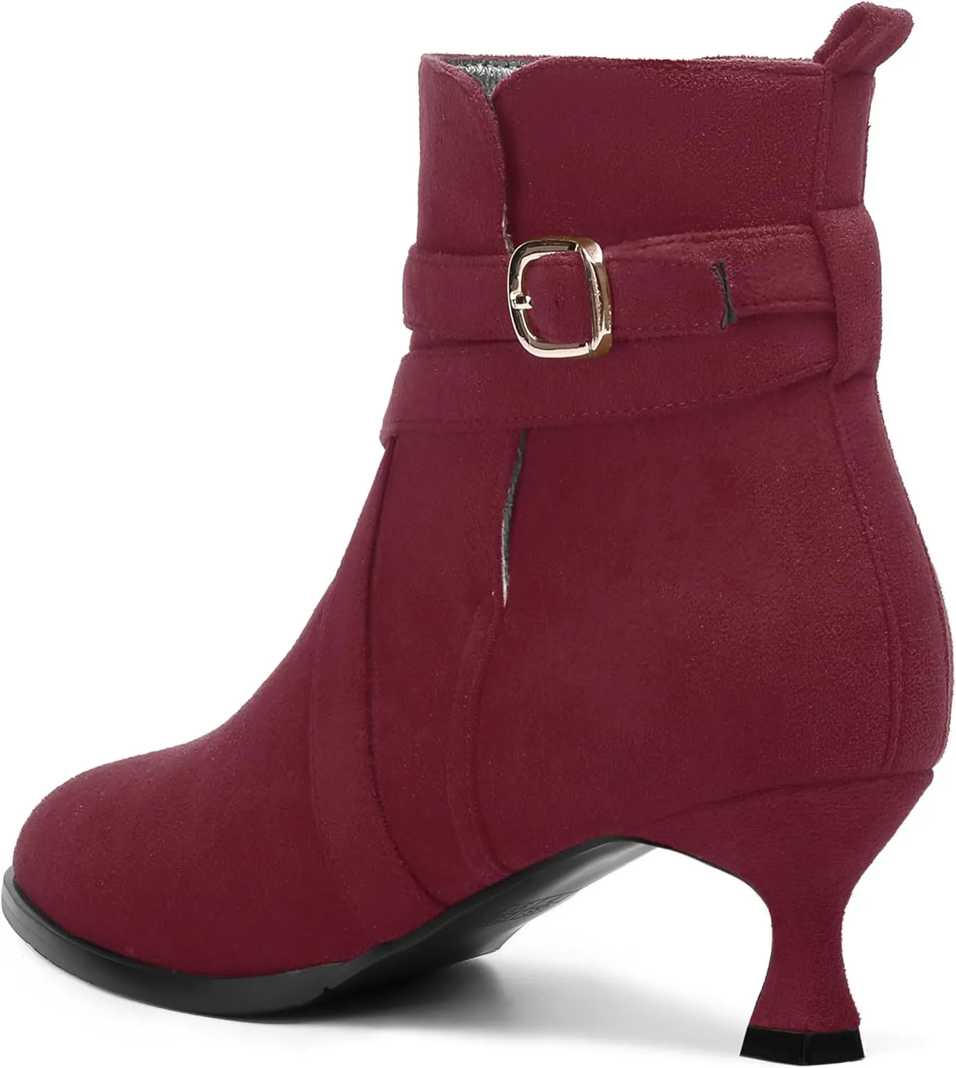 MODENCOCO Womens Dress Suede Round Toe Dating Ankle Strap Buckle Fashion Kitten Low Heel Ankle High Boots 2 Inch