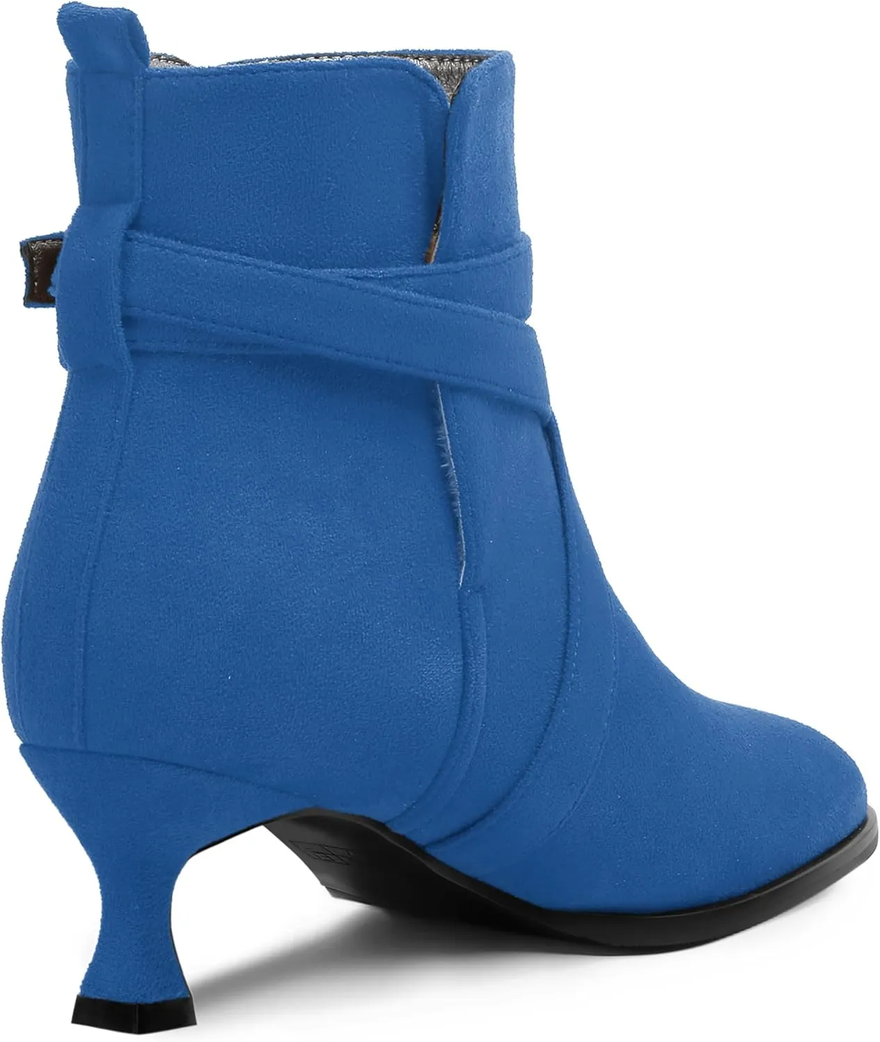 MODENCOCO Womens Dress Suede Round Toe Dating Ankle Strap Buckle Fashion Kitten Low Heel Ankle High Boots 2 Inch