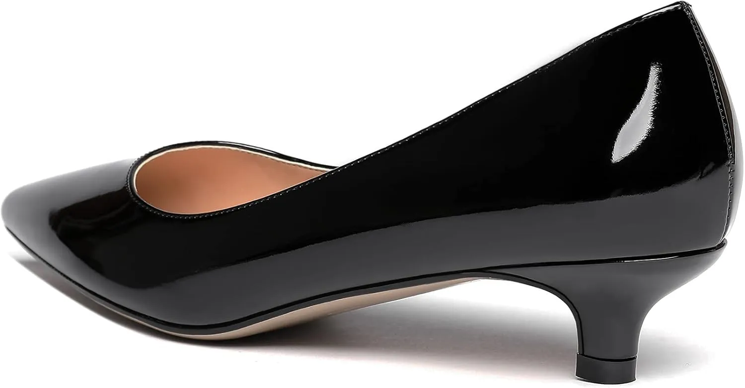 MODENCOCO Women's Pointed Toe Slip On Solid Patent Kitten Low Heel Pumps Shoes 1.5 Inch