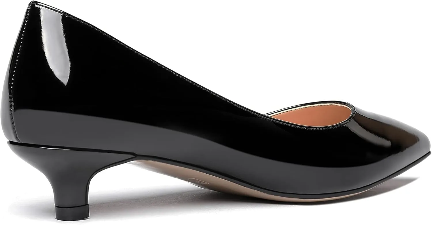 MODENCOCO Women's Pointed Toe Slip On Solid Patent Kitten Low Heel Pumps Shoes 1.5 Inch