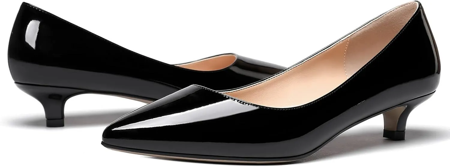 MODENCOCO Women's Pointed Toe Slip On Solid Patent Kitten Low Heel Pumps Shoes 1.5 Inch