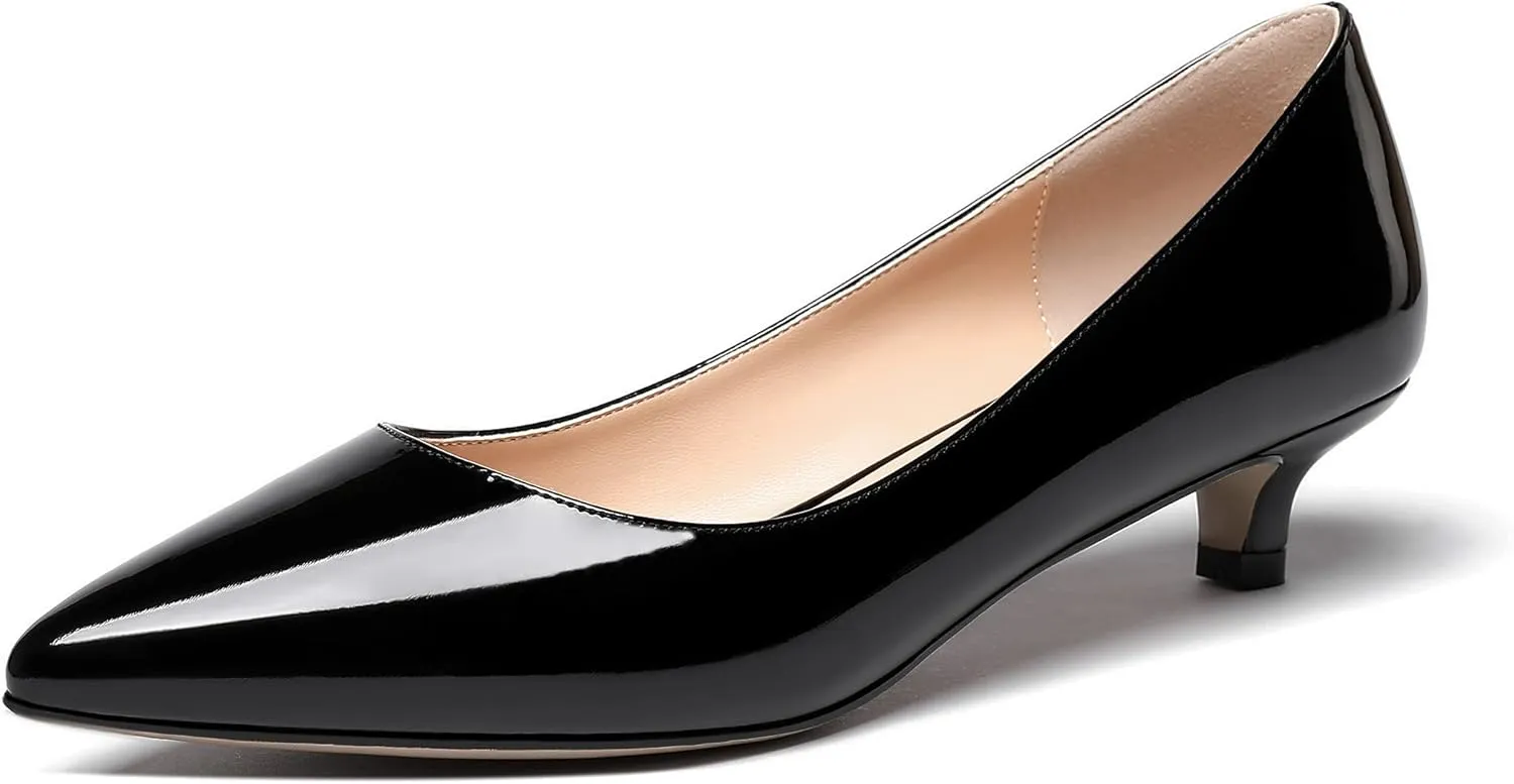 MODENCOCO Women's Pointed Toe Slip On Solid Patent Kitten Low Heel Pumps Shoes 1.5 Inch