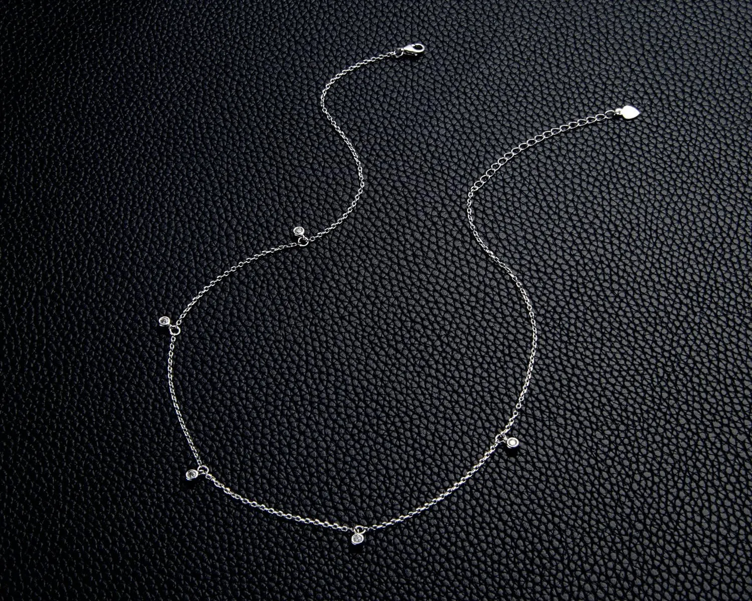 Moissanite Necklace for Women Sterling Silver, Station Tennis Choker Layering Bezel Set Chain, 2.5MM to 4MM Dainty Simple Adjustable 16 Inch to 18 Inch