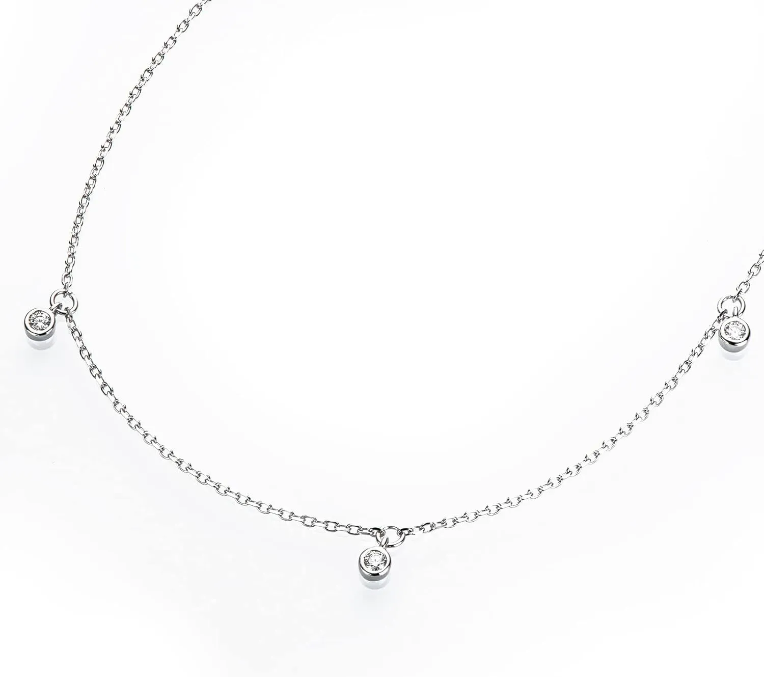 Moissanite Necklace for Women Sterling Silver, Station Tennis Choker Layering Bezel Set Chain, 2.5MM to 4MM Dainty Simple Adjustable 16 Inch to 18 Inch
