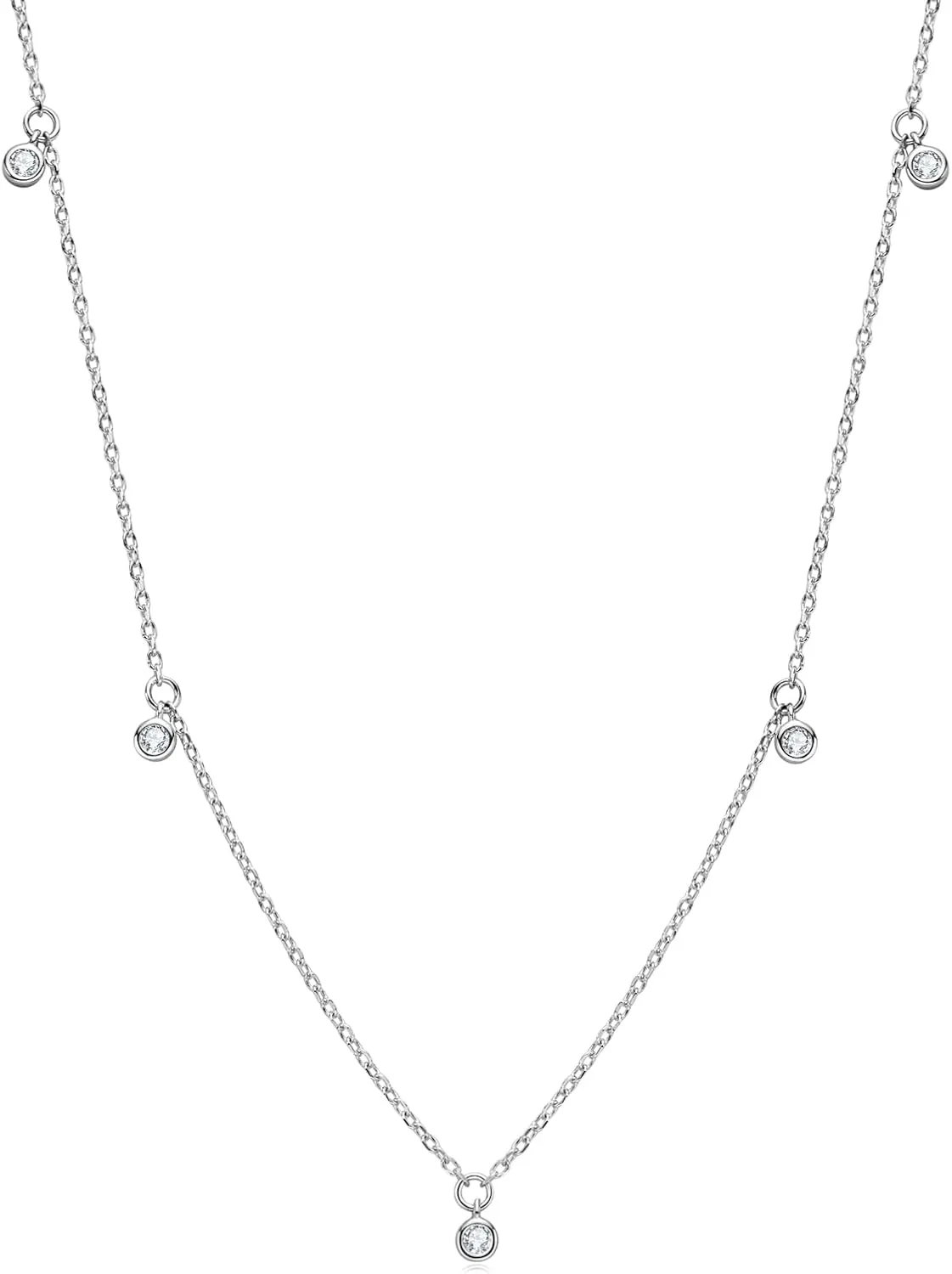 Moissanite Necklace for Women Sterling Silver, Station Tennis Choker Layering Bezel Set Chain, 2.5MM to 4MM Dainty Simple Adjustable 16 Inch to 18 Inch