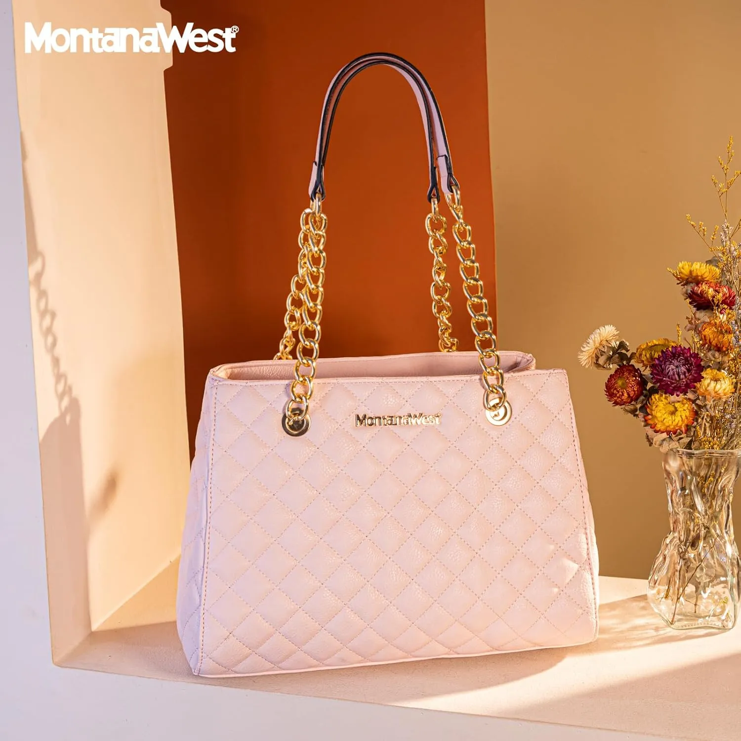 Montana West MEDIUM Tote Bag for Women Quilted Chain Handbags Shoulder Purse