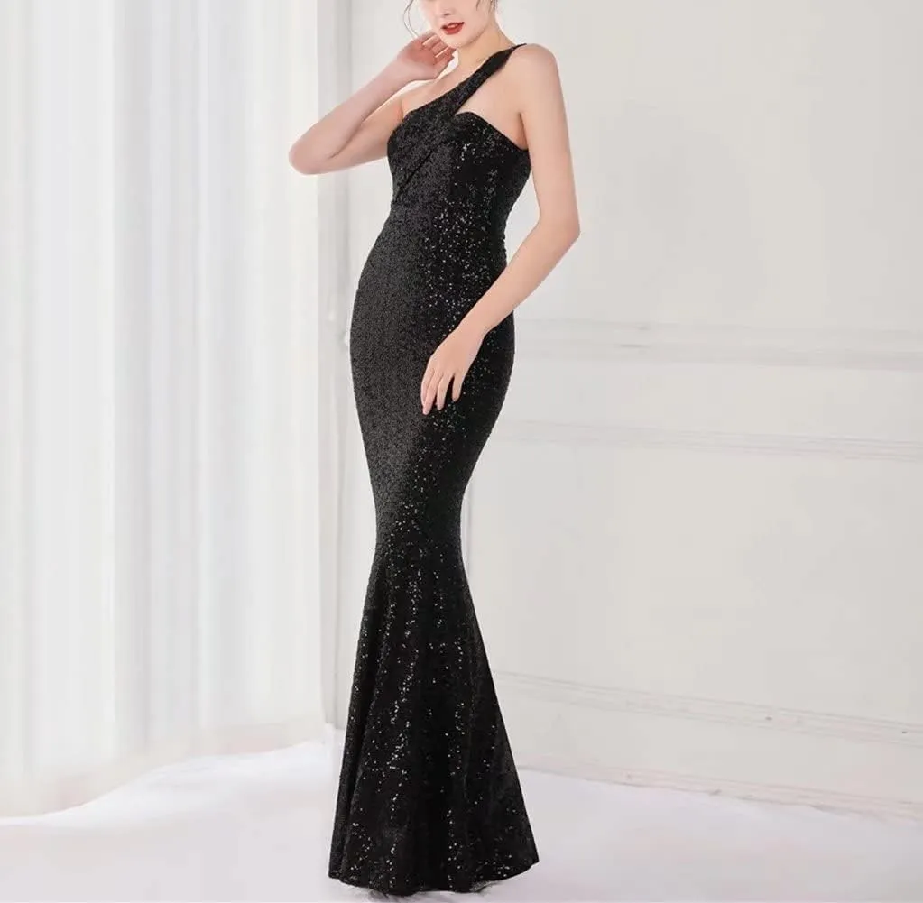 Mordarli 2023 One Shoulder Sequin Prom Dresses with Slit Long Formal Dresses Mermaid Evening Gowns