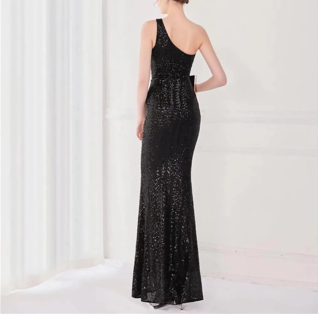 Mordarli 2023 One Shoulder Sequin Prom Dresses with Slit Long Formal Dresses Mermaid Evening Gowns