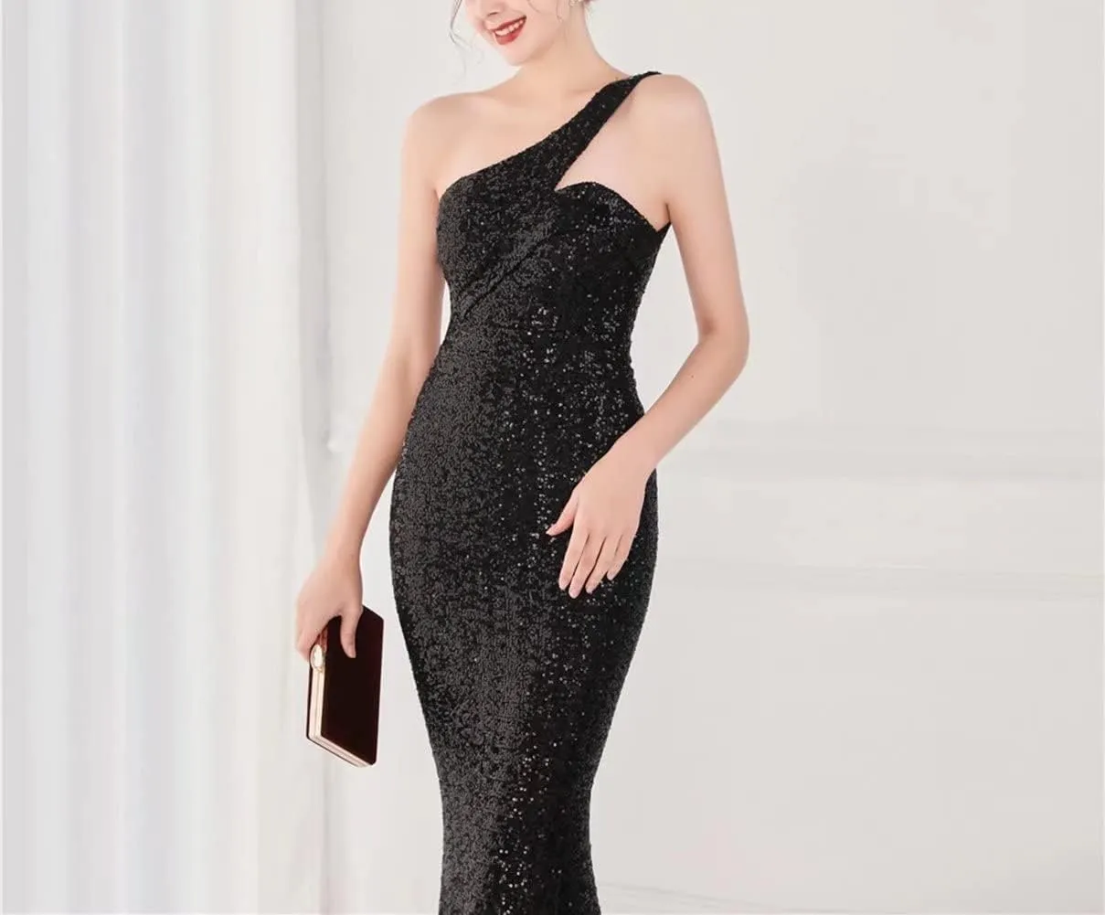 Mordarli 2023 One Shoulder Sequin Prom Dresses with Slit Long Formal Dresses Mermaid Evening Gowns