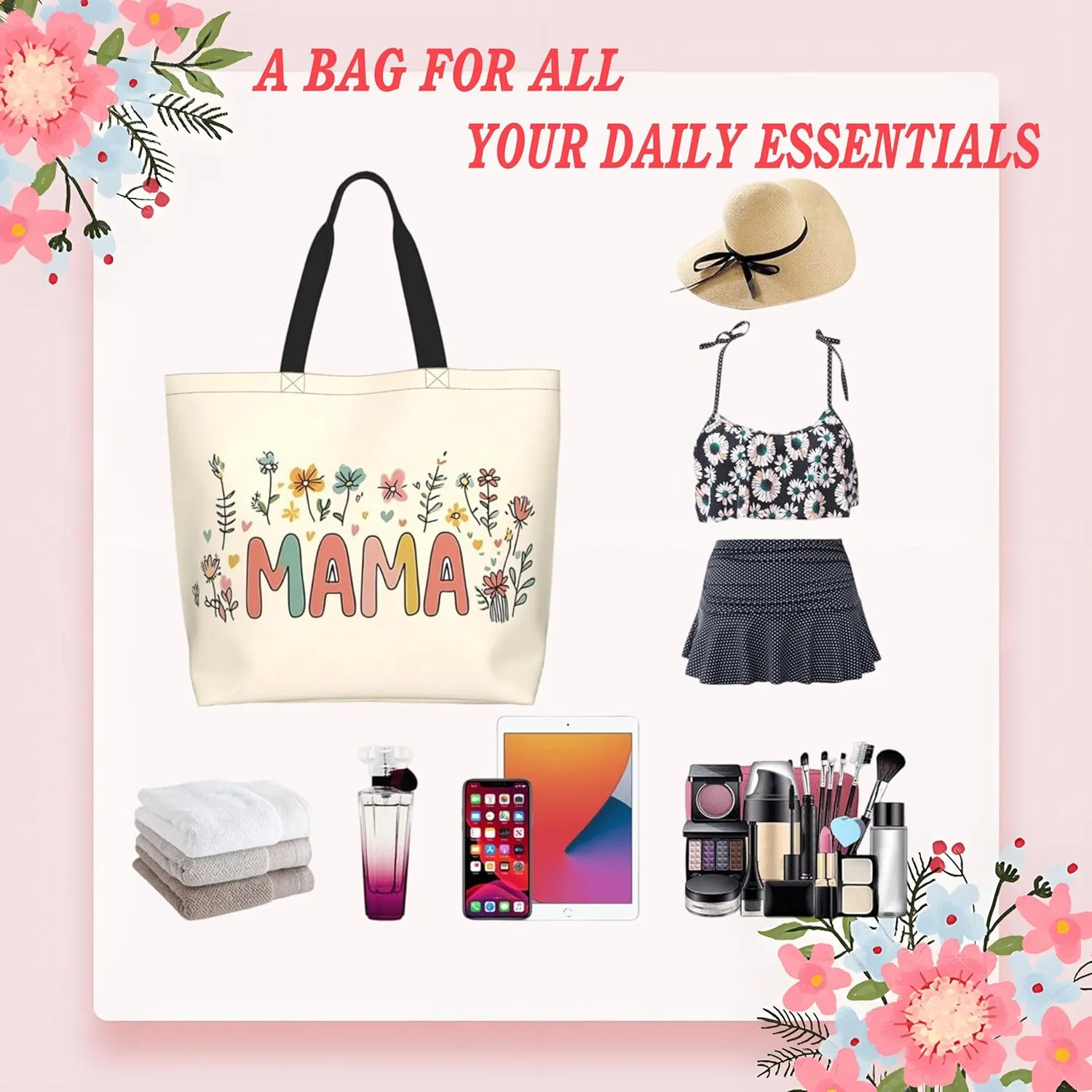 Mothers Day Tote Bag With Zipper Women Mom Bags Large Mama tote bag Reusable With Handles Mother Gifts