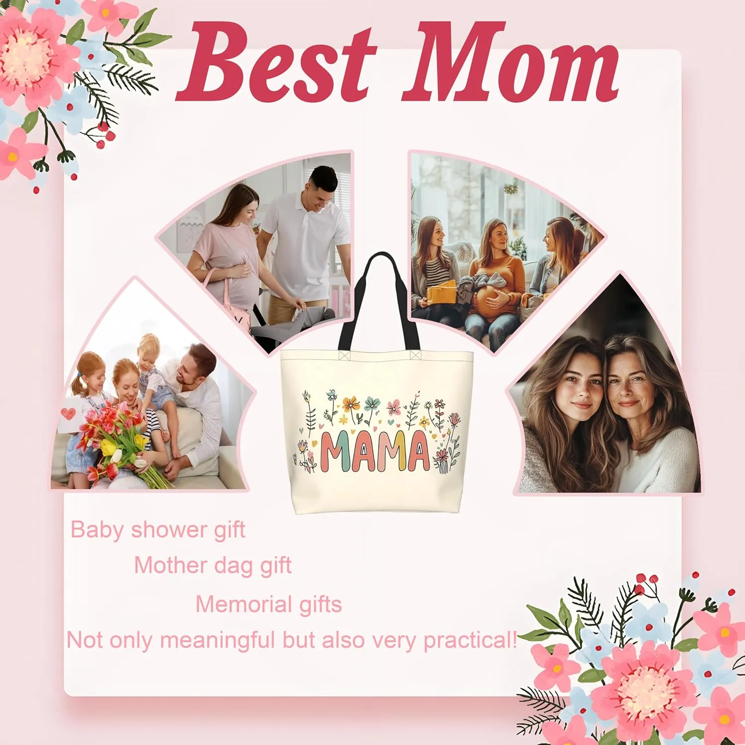Mothers Day Tote Bag With Zipper Women Mom Bags Large Mama tote bag Reusable With Handles Mother Gifts