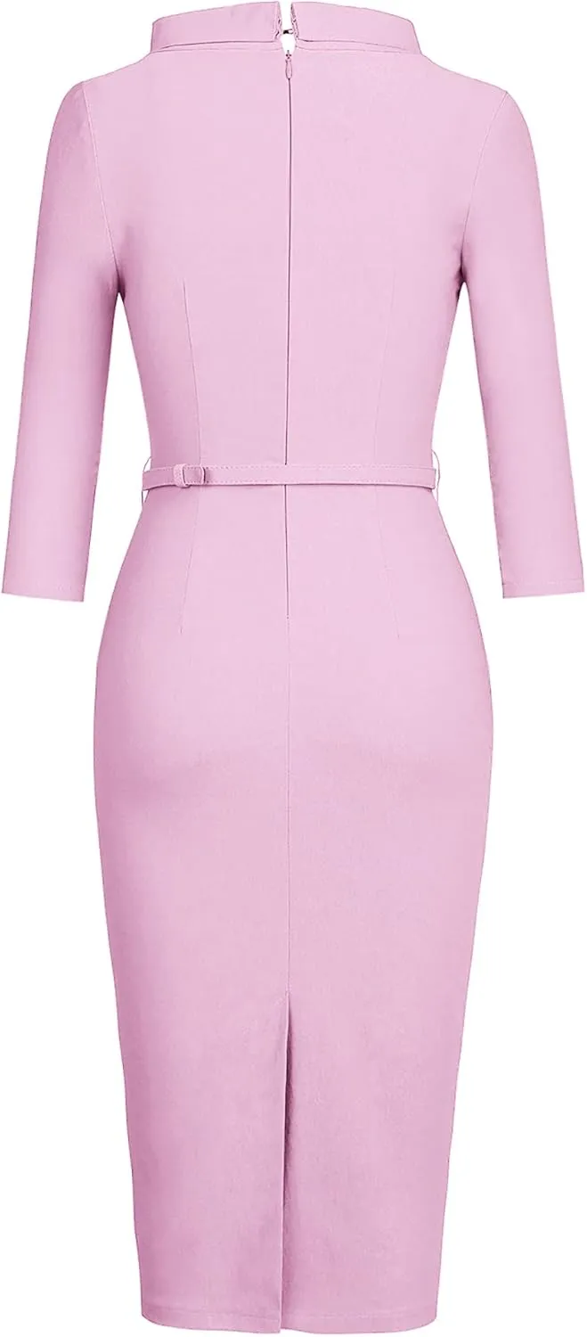 MUXXN Women's 1950s Vintage 3/4 Sleeve Elegant Collar Cocktail Evening Dress
