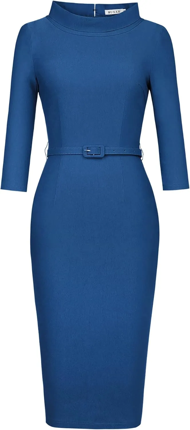 MUXXN Women's 1950s Vintage 3/4 Sleeve Elegant Collar Cocktail Evening Dress
