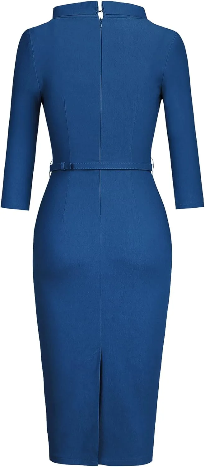 MUXXN Women's 1950s Vintage 3/4 Sleeve Elegant Collar Cocktail Evening Dress