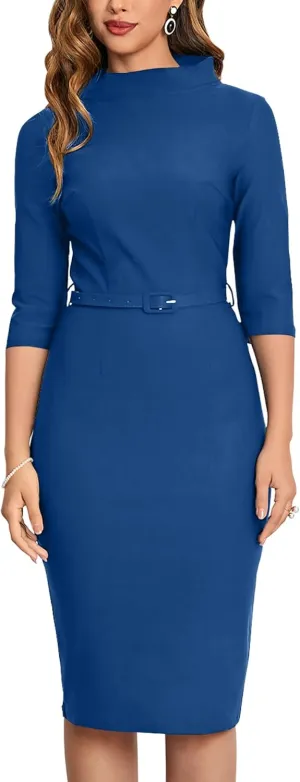 MUXXN Women's 1950s Vintage 3/4 Sleeve Elegant Collar Cocktail Evening Dress